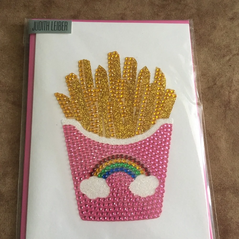JUDITH LEIBER NIB AUTHENTIC BEJEWELED FRIES DESIGN BIRTHDAY CRYSTALS CARD